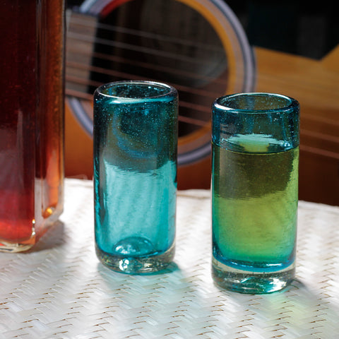 Hand-Blown Mexican Shot Glasses – Aqua | Set of 4 | 2 oz - MEXTEQUIL