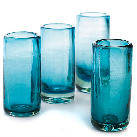Hand-Blown Mexican Shot Glasses – Aqua | Set of 4 | 2 oz - MEXTEQUIL