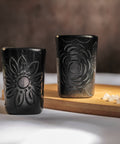 Black Clay Mexican Shot Glasses - Set of 4 - 2 Oz (Round) - MEXTEQUIL