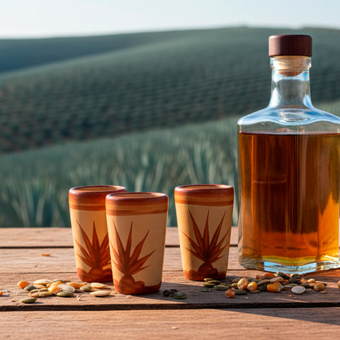 Handcrafted Canelo Clay Terracotta Shot Glasses – Agave | Set of 4 | 2 oz - MEXTEQUIL