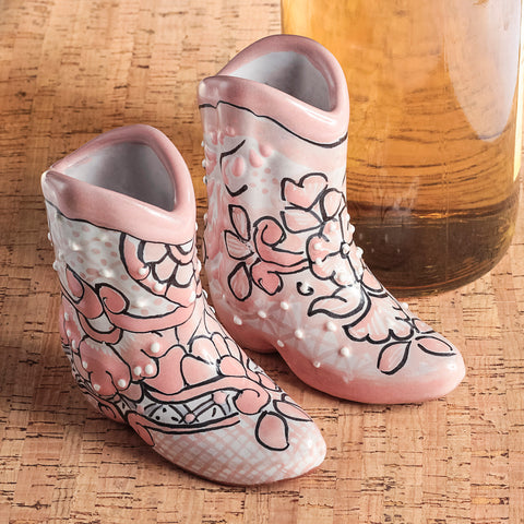 Talavera Cowboy Boot Shot Glasses - Set of 2 - 3 Oz (Pink) - MEXTEQUIL