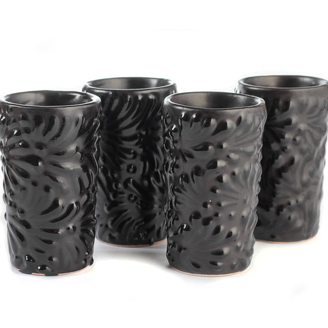 Ceramic Shot Glasses - Set of 4 - 2 Oz (Black Shadow) - MEXTEQUIL