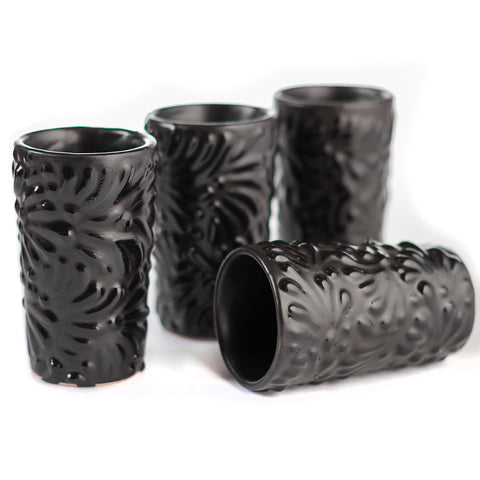 Ceramic Shot Glasses - Set of 4 - 2 Oz (Black Shadow) - MEXTEQUIL