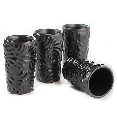 Ceramic Shot Glasses - Set of 4 - 2 Oz (Black Shadow) - MEXTEQUIL