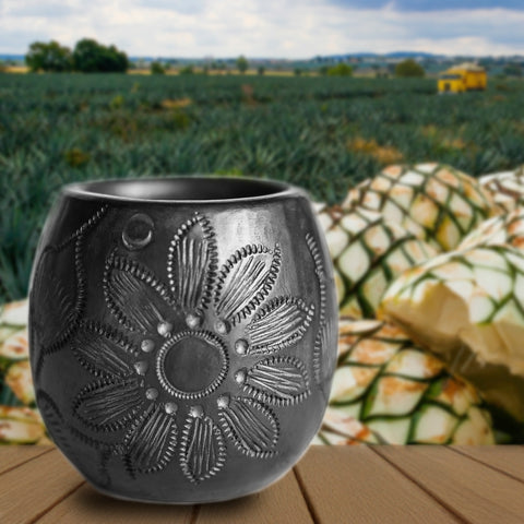 Black Clay Mexican Shot Glasses - Set of 4 - 2 Oz (Barrel)