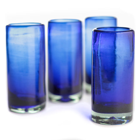 Hand Blown Shot Glasses - Set of 4 - 2 Oz (Cobalt) - MEXTEQUIL