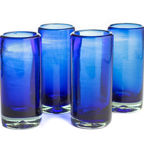 Hand Blown Shot Glasses - Set of 4 - 2 Oz (Cobalt) - MEXTEQUIL