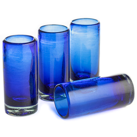 Hand Blown Shot Glasses - Set of 4 - 2 Oz (Cobalt) - MEXTEQUIL