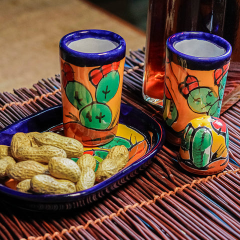 Juego de 2 vasos tequileros con salero y bandeja - 60 mL -Cactus