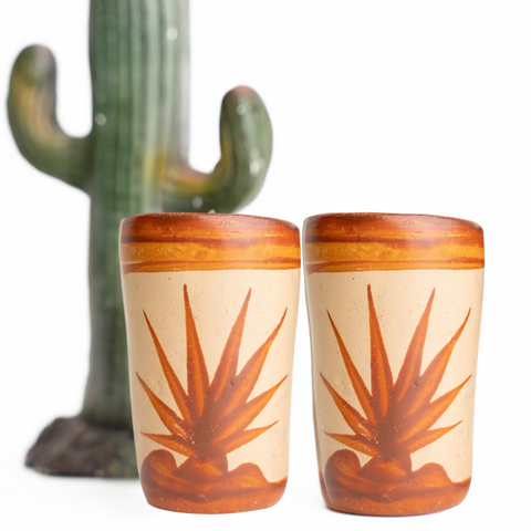 Terracotta Shot Glasses - Set of 4 - 2 Oz (Agave) - MEXTEQUIL: MEXICRAFT IMPORTS LLC