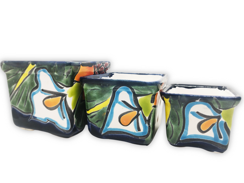 Talavera Hand-Painted Pottery Planters - Set of 3 (Sunflower - Alcatraz 2.8") - MEXTEQUIL: MEXICRAFT IMPORTS LLC