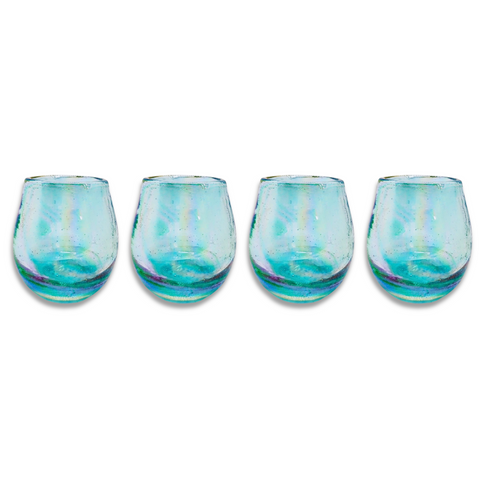 Hand Blown Shot Glasses - Set of 4 - 2 Oz (Barrel Aqua) - MEXTEQUIL: MEXICRAFT IMPORTS LLC