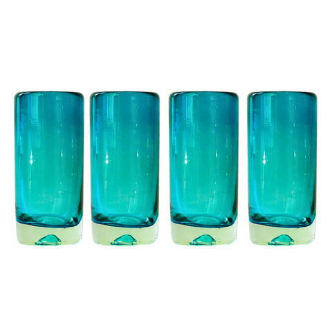 Hand Blown Shot Glasses - Set of 4 - 2 Oz (Aqua) - MEXTEQUIL: MEXICRAFT IMPORTS LLC