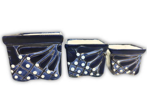 Talavera Hand-Painted Pottery Planters - Set of 3 (Blue & White 2.8") - MEXTEQUIL: MEXICRAFT IMPORTS LLC