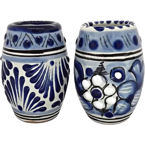 Talavera Shot Glasses - Set of 4 - 2 Oz (Blue Barrel) - MEXTEQUIL: MEXICRAFT IMPORTS LLC