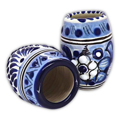 Talavera Shot Glasses - Set of 4 - 2 Oz (Blue Barrel) - MEXTEQUIL: MEXICRAFT IMPORTS LLC