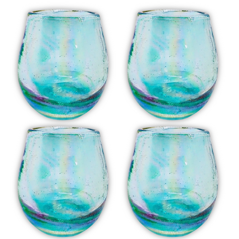 Hand Blown Shot Glasses - Set of 4 - 2 Oz (Barrel Aqua) - MEXTEQUIL: MEXICRAFT IMPORTS LLC