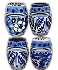 Talavera Shot Glasses - Set of 4 - 2 Oz (Blue Barrel) - MEXTEQUIL: MEXICRAFT IMPORTS LLC