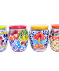 Talavera Shot Glasses - Set of 4 - 2 Oz (Barrel Rim Colors) - MEXTEQUIL: MEXICRAFT IMPORTS LLC