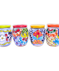 Talavera Shot Glasses - Set of 4 - 2 Oz (Barrel Rim Colors) - MEXTEQUIL: MEXICRAFT IMPORTS LLC