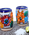 Talavera Shot Glasses - Set of 4 - 2 Oz (Flowers Barrel) - MEXTEQUIL: MEXICRAFT IMPORTS LLC