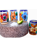 Talavera Shot Glasses - Set of 4 - 2 Oz (Flowers Barrel) - MEXTEQUIL: MEXICRAFT IMPORTS LLC