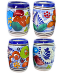 Talavera Shot Glasses - Set of 4 - 2 Oz (Flowers Barrel) - MEXTEQUIL: MEXICRAFT IMPORTS LLC