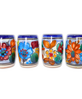 Talavera Shot Glasses - Set of 4 - 2 Oz (Flowers Barrel) - MEXTEQUIL: MEXICRAFT IMPORTS LLC