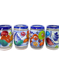 Talavera Shot Glasses - Set of 4 - 2 Oz (Flowers Barrel) - MEXTEQUIL: MEXICRAFT IMPORTS LLC