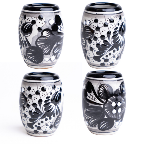 Talavera Shot Glasses - Set of 4 - 2 Oz (Black Barrel) - MEXTEQUIL: MEXICRAFT IMPORTS LLC