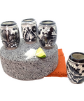 Talavera Shot Glasses - Set of 4 - 2 Oz (Black Barrel) - MEXTEQUIL: MEXICRAFT IMPORTS LLC