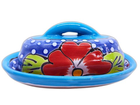 Butter Dish Ceramic Talavera with Lid Hand Painted - MEXTEQUIL