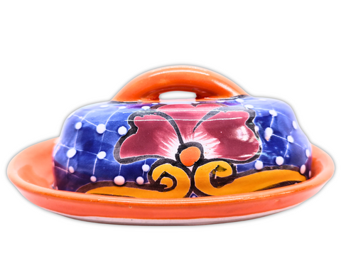 Butter Dish Ceramic Talavera with Lid Hand Painted - MEXTEQUIL