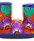 Talavera Set of 2 Shot Glasses, Salt & Tray - 2 Oz (Bugambilia) - MEXTEQUIL: MEXICRAFT IMPORTS LLC