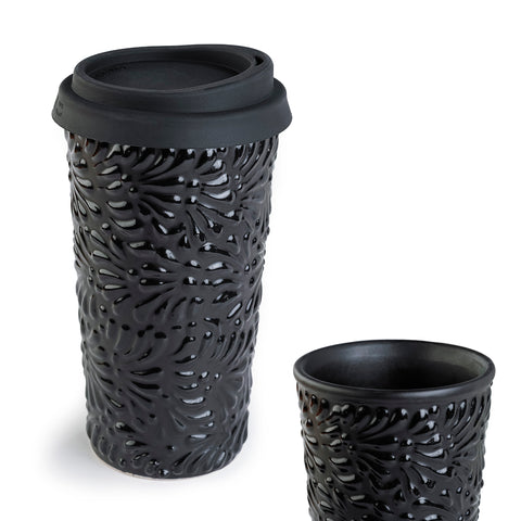 Handcrafted Talavera Ceramic Travel Mug with Silicone Lid – 16 oz | MEXTEQUIL - MEXTEQUIL