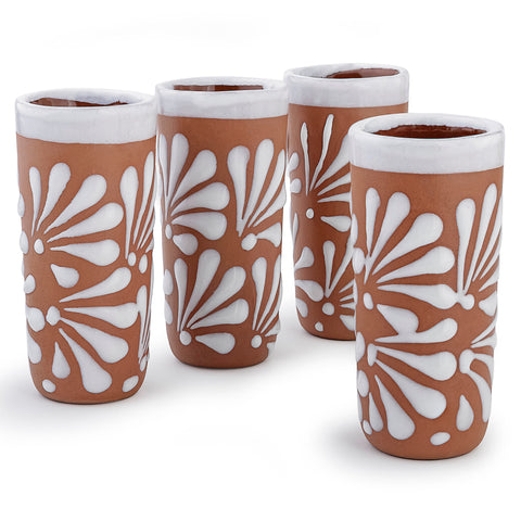 Handcrafted Floral Ceramic Tequila Shot Glasses – Traditional Mexican Design | Set of 4 - MEXTEQUIL