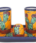 Talavera Set of 2 Shot Glasses, Salt & Tray - 2 Oz (Cactus) - MEXTEQUIL: MEXICRAFT IMPORTS LLC