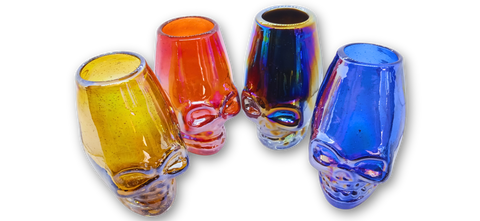 MEXTEQUIL - Mexican Hand Blown Skull Shot Glasses - Set of 4 pcs - 2 Oz (Colors) - MEXTEQUIL: MEXICRAFT IMPORTS LLC