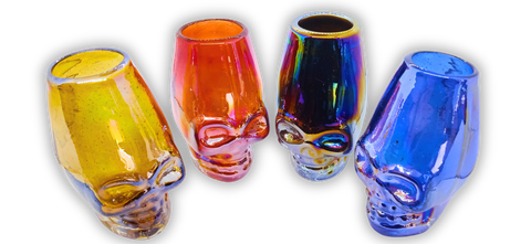 MEXTEQUIL - Mexican Hand Blown Skull Shot Glasses - Set of 4 pcs - 2 Oz (Colors) - MEXTEQUIL: MEXICRAFT IMPORTS LLC