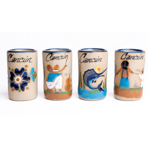 Ceramic Tequila Shot Glasses - Set of 4 - 2 Oz - Beach Collection (Cancun) - MEXTEQUIL: MEXICRAFT IMPORTS LLC