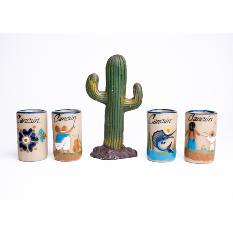 Ceramic Tequila Shot Glasses - Set of 4 - 2 Oz - Beach Collection (Cancun) - MEXTEQUIL: MEXICRAFT IMPORTS LLC