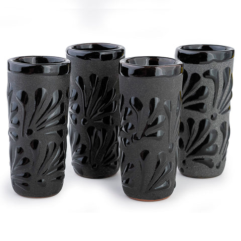 Handcrafted Floral Ceramic Tequila Shot Glasses – Traditional Mexican Design | Set of 4 - MEXTEQUIL