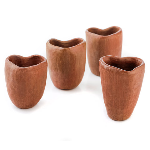 Set of 4 Red Clay Tequila Shot Glasses from Oaxaca - MEXTEQUIL