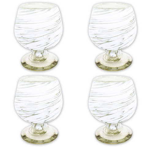 Mini Glass Snifters Hand Blown Shot Glasses - Set of 4 - 2 oz (White Swirl) - MEXTEQUIL: MEXICRAFT IMPORTS LLC