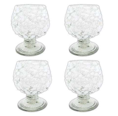 Mini Glass Snifters Hand Blown Shot Glasses - Set of 4 - 2 oz (White Confetti) - MEXTEQUIL: MEXICRAFT IMPORTS LLC