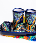 Talavera Set of 2 Shot Glasses, Salt & Tray - 2 Oz (Daisy Flower) - MEXTEQUIL: MEXICRAFT IMPORTS LLC