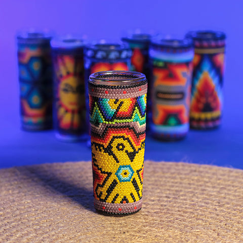 Huichol Wixárika Beaded Tequila Shot Glass – Chaquira Folk Art - MEXTEQUIL