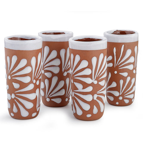 Handcrafted Floral Ceramic Tequila Shot Glasses – Traditional Mexican Design | Set of 4 - MEXTEQUIL