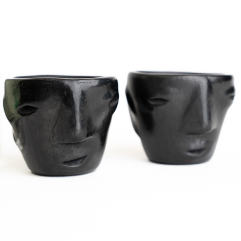 Black Clay Mexican Shot Glasses - Set of 4 - 2 Oz (Faces) - MEXTEQUIL: MEXICRAFT IMPORTS LLC