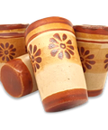 Terracotta Shot Glasses - Set of 4 - 2 Oz (Flowers) - MEXTEQUIL: MEXICRAFT IMPORTS LLC